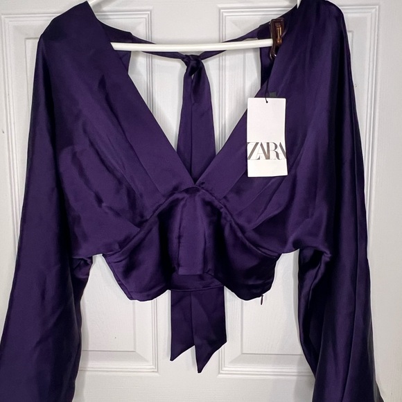 Zara Tops - Zara Deep Purple Tie-Back Blouse
